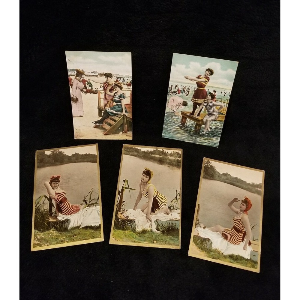 Antique‎ Postcards Printed In Germany Set Of 5 Babes In Bathing Suits UNUSED
